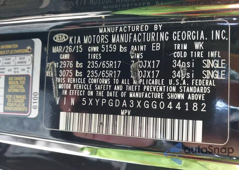 2016 Kia Sorento 2.4L Lx from USA, damaged, VIN 5XYPGDA3XGG044182